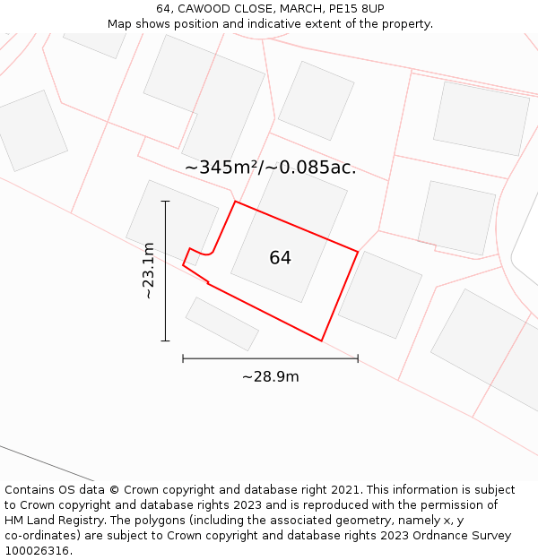 64, CAWOOD CLOSE, MARCH, PE15 8UP: Plot and title map