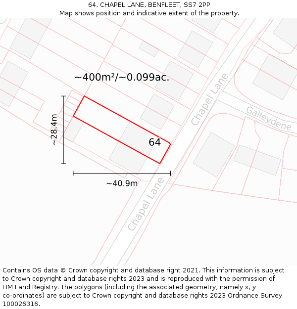 64, CHAPEL LANE, BENFLEET, SS7 2PP: Plot and title map