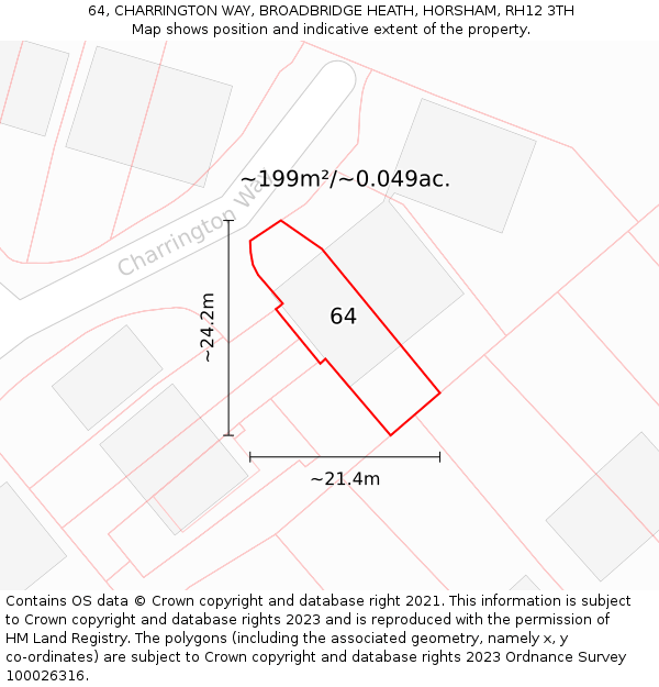 64, CHARRINGTON WAY, BROADBRIDGE HEATH, HORSHAM, RH12 3TH: Plot and title map