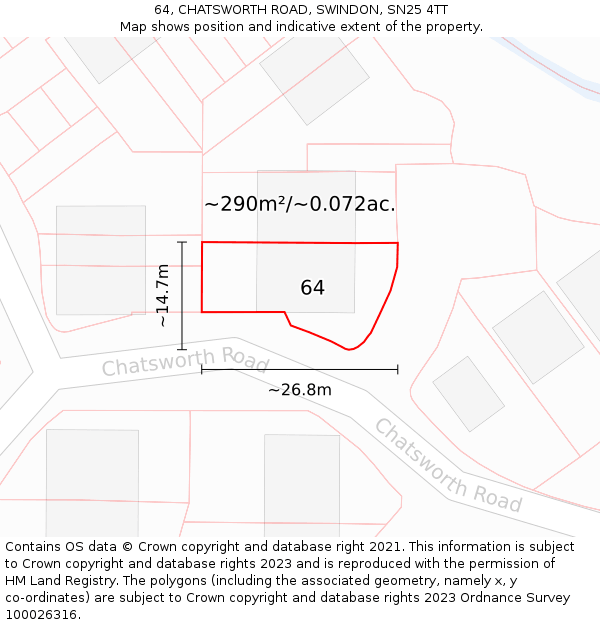 64, CHATSWORTH ROAD, SWINDON, SN25 4TT: Plot and title map