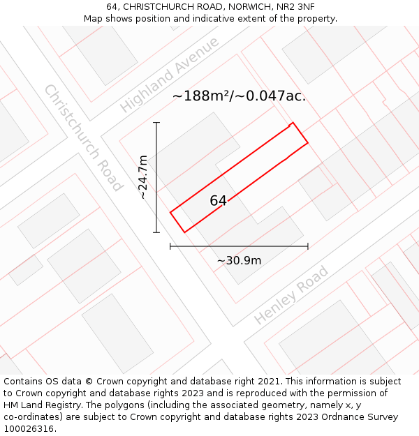 64, CHRISTCHURCH ROAD, NORWICH, NR2 3NF: Plot and title map
