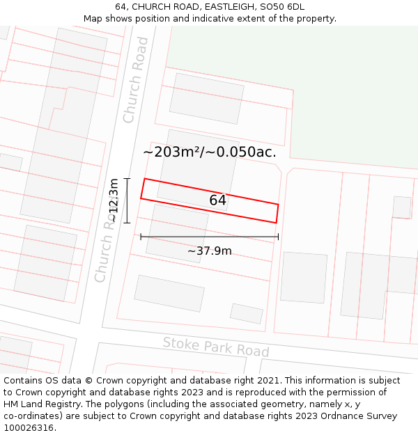 64, CHURCH ROAD, EASTLEIGH, SO50 6DL: Plot and title map