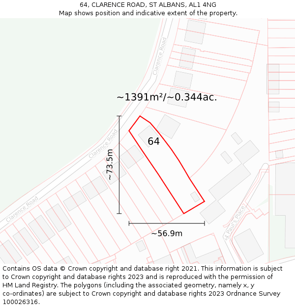 64, CLARENCE ROAD, ST ALBANS, AL1 4NG: Plot and title map
