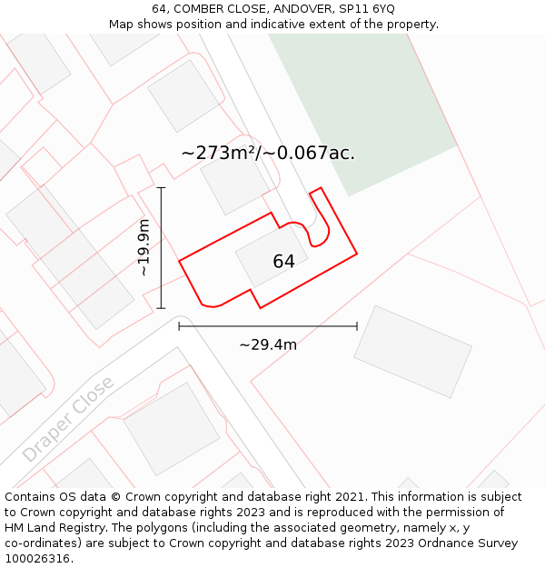 64, COMBER CLOSE, ANDOVER, SP11 6YQ: Plot and title map