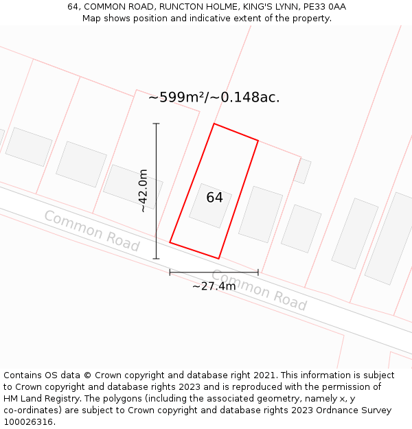 64, COMMON ROAD, RUNCTON HOLME, KING'S LYNN, PE33 0AA: Plot and title map