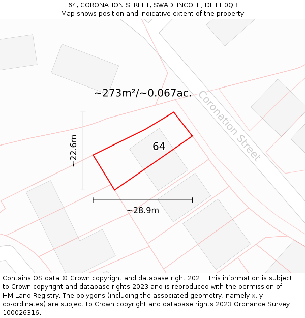 64, CORONATION STREET, SWADLINCOTE, DE11 0QB: Plot and title map