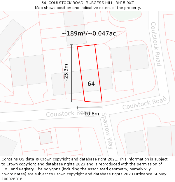 64, COULSTOCK ROAD, BURGESS HILL, RH15 9XZ: Plot and title map