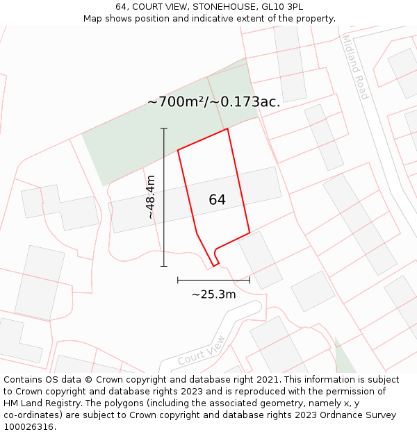 64, COURT VIEW, STONEHOUSE, GL10 3PL: Plot and title map