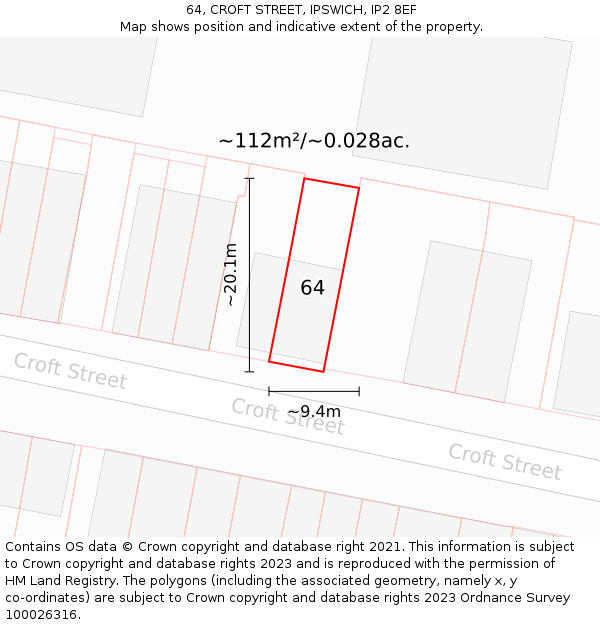 64, CROFT STREET, IPSWICH, IP2 8EF: Plot and title map