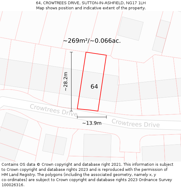 64, CROWTREES DRIVE, SUTTON-IN-ASHFIELD, NG17 1LH: Plot and title map