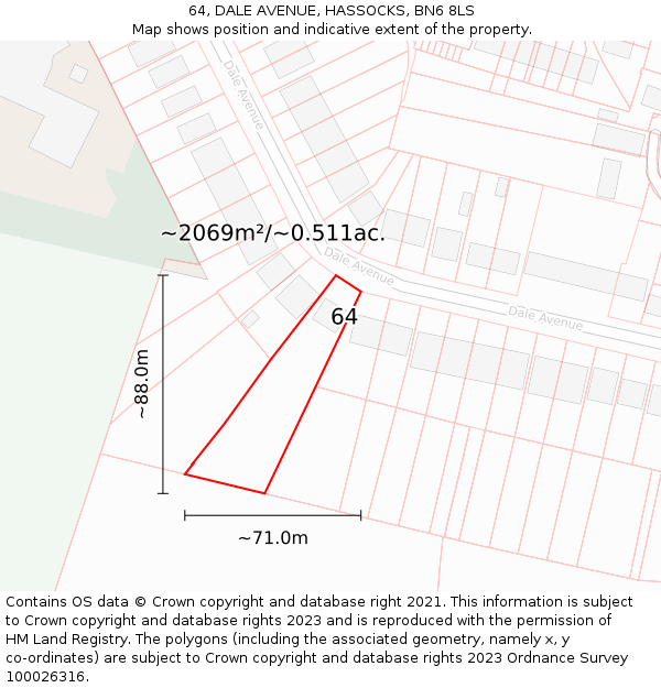 64, DALE AVENUE, HASSOCKS, BN6 8LS: Plot and title map