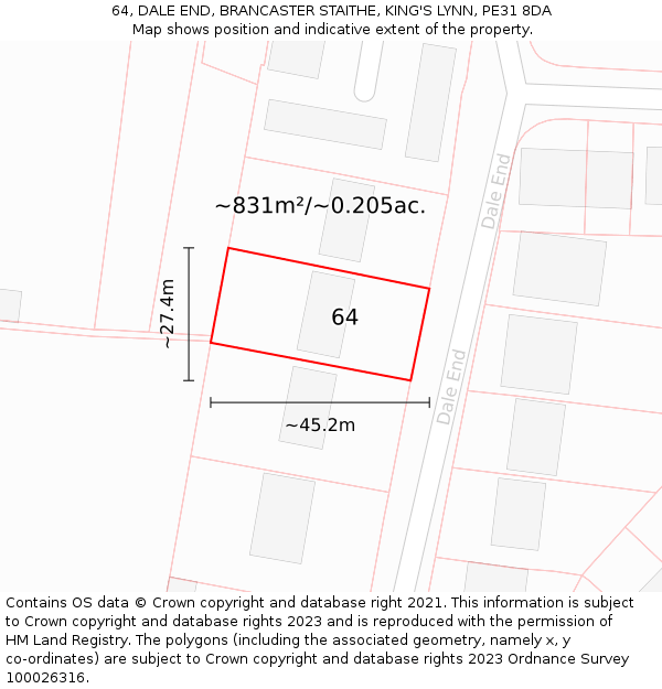 64, DALE END, BRANCASTER STAITHE, KING'S LYNN, PE31 8DA: Plot and title map