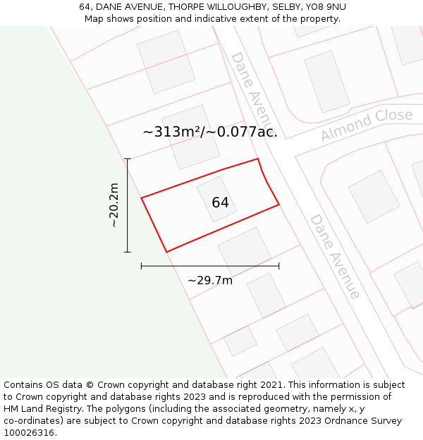 64, DANE AVENUE, THORPE WILLOUGHBY, SELBY, YO8 9NU: Plot and title map