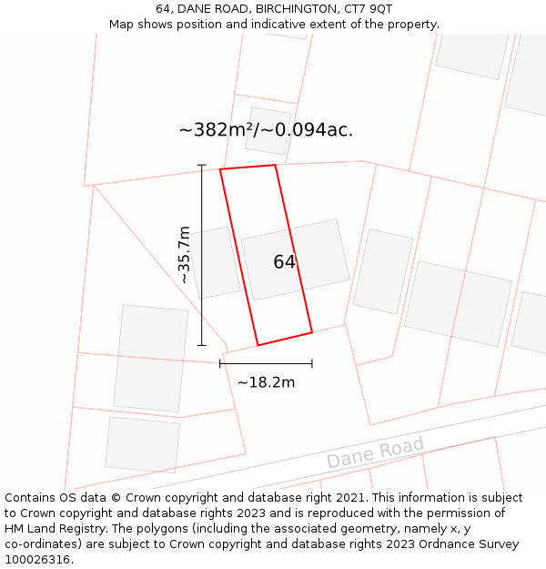 64, DANE ROAD, BIRCHINGTON, CT7 9QT: Plot and title map