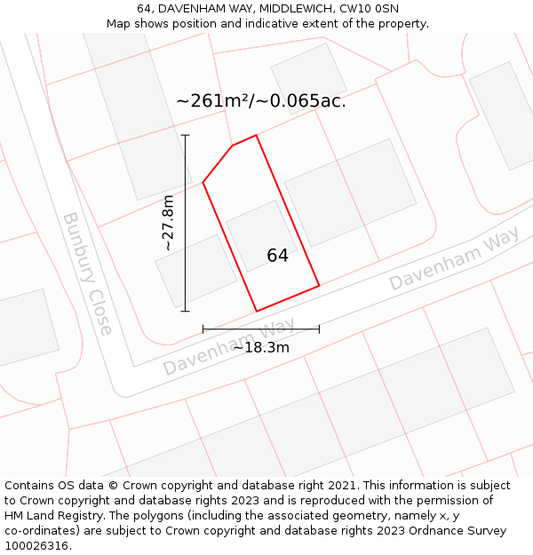 64, DAVENHAM WAY, MIDDLEWICH, CW10 0SN: Plot and title map