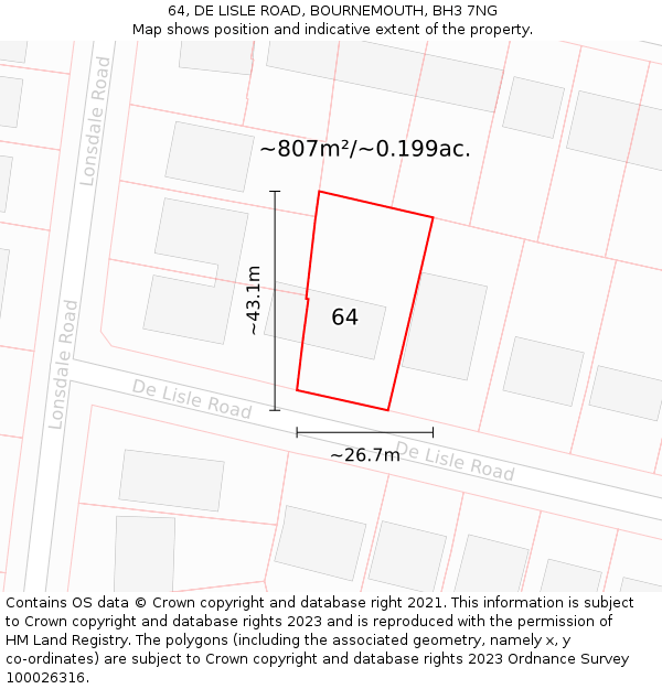 64, DE LISLE ROAD, BOURNEMOUTH, BH3 7NG: Plot and title map