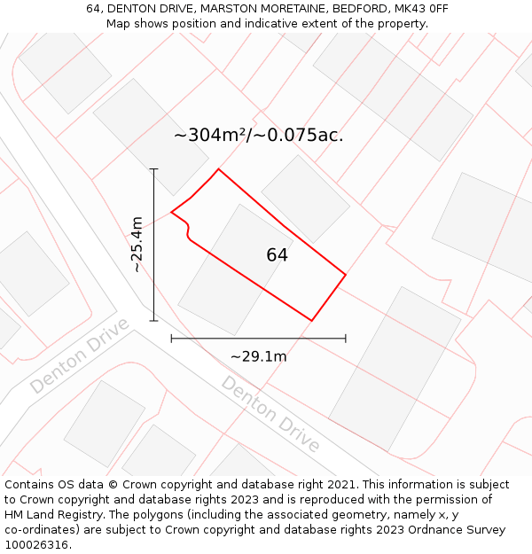 64, DENTON DRIVE, MARSTON MORETAINE, BEDFORD, MK43 0FF: Plot and title map