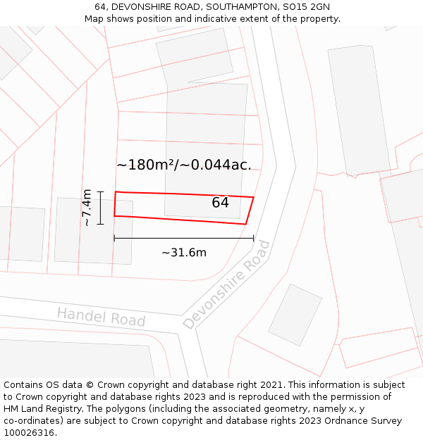 64, DEVONSHIRE ROAD, SOUTHAMPTON, SO15 2GN: Plot and title map