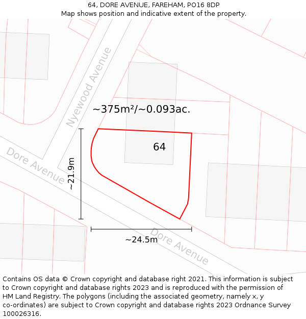 64, DORE AVENUE, FAREHAM, PO16 8DP: Plot and title map