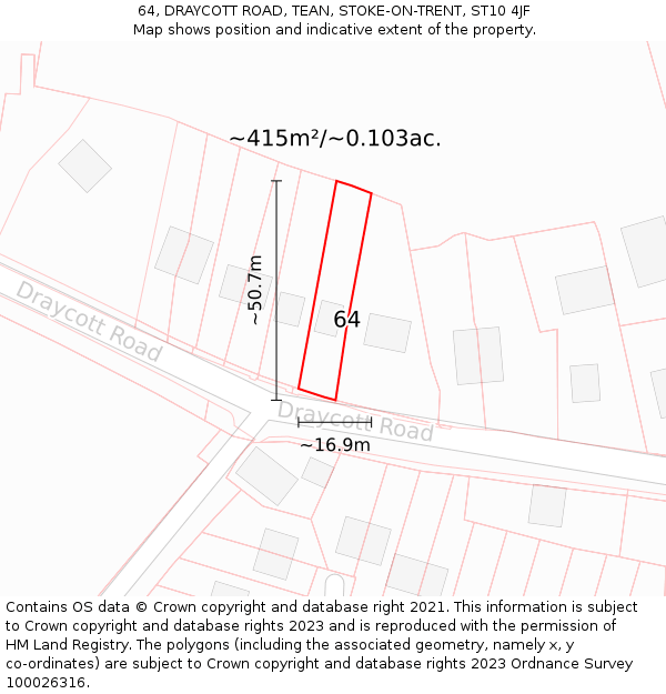 64, DRAYCOTT ROAD, TEAN, STOKE-ON-TRENT, ST10 4JF: Plot and title map