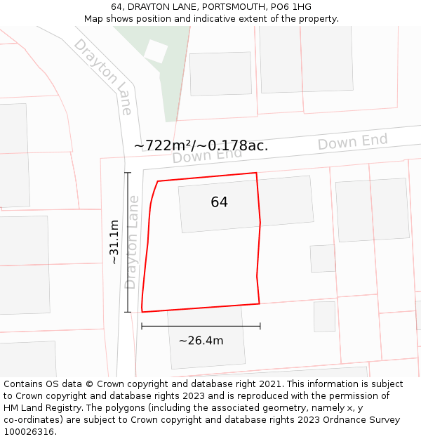 64, DRAYTON LANE, PORTSMOUTH, PO6 1HG: Plot and title map