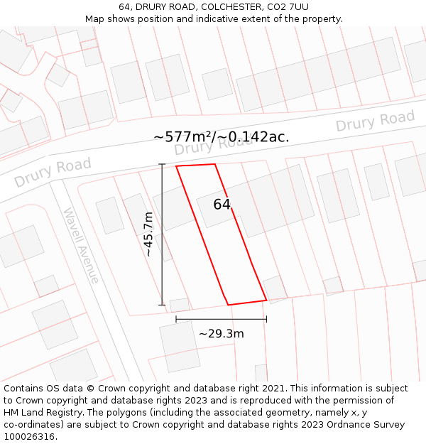64, DRURY ROAD, COLCHESTER, CO2 7UU: Plot and title map