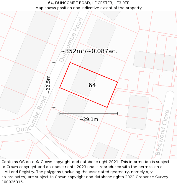 64, DUNCOMBE ROAD, LEICESTER, LE3 9EP: Plot and title map