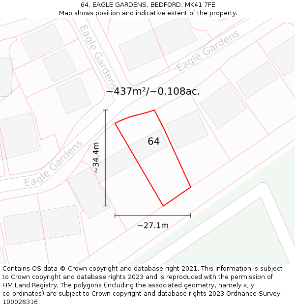 64, EAGLE GARDENS, BEDFORD, MK41 7FE: Plot and title map