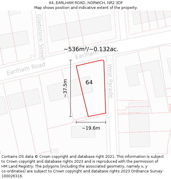 64, EARLHAM ROAD, NORWICH, NR2 3DF: Plot and title map