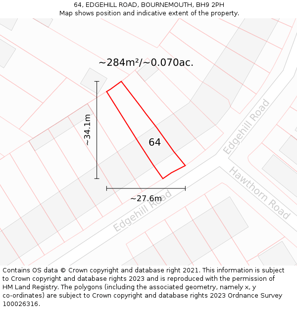 64, EDGEHILL ROAD, BOURNEMOUTH, BH9 2PH: Plot and title map