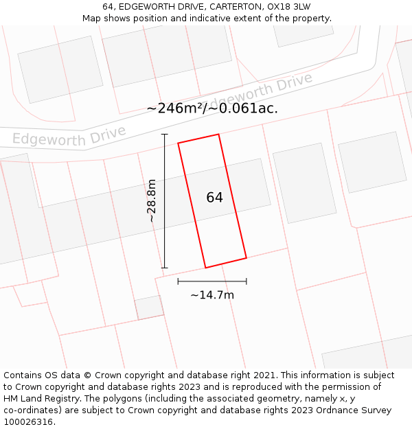 64, EDGEWORTH DRIVE, CARTERTON, OX18 3LW: Plot and title map