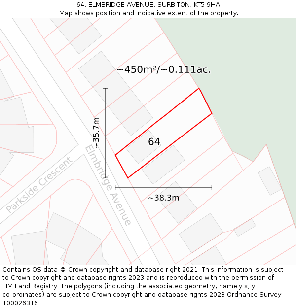 64, ELMBRIDGE AVENUE, SURBITON, KT5 9HA: Plot and title map