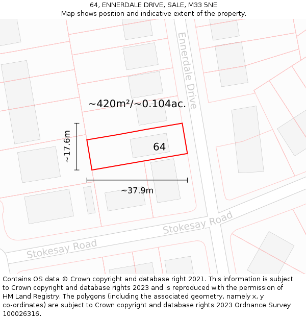 64, ENNERDALE DRIVE, SALE, M33 5NE: Plot and title map