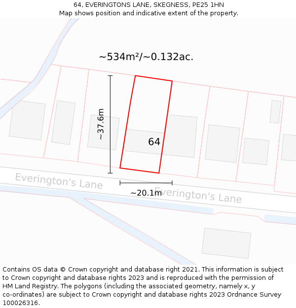 64, EVERINGTONS LANE, SKEGNESS, PE25 1HN: Plot and title map