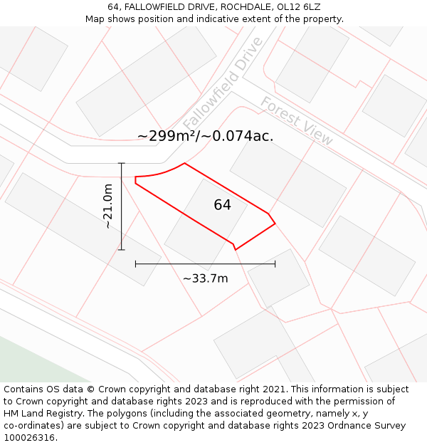 64, FALLOWFIELD DRIVE, ROCHDALE, OL12 6LZ: Plot and title map