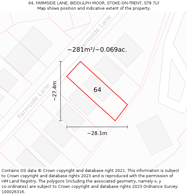 64, FARMSIDE LANE, BIDDULPH MOOR, STOKE-ON-TRENT, ST8 7LY: Plot and title map