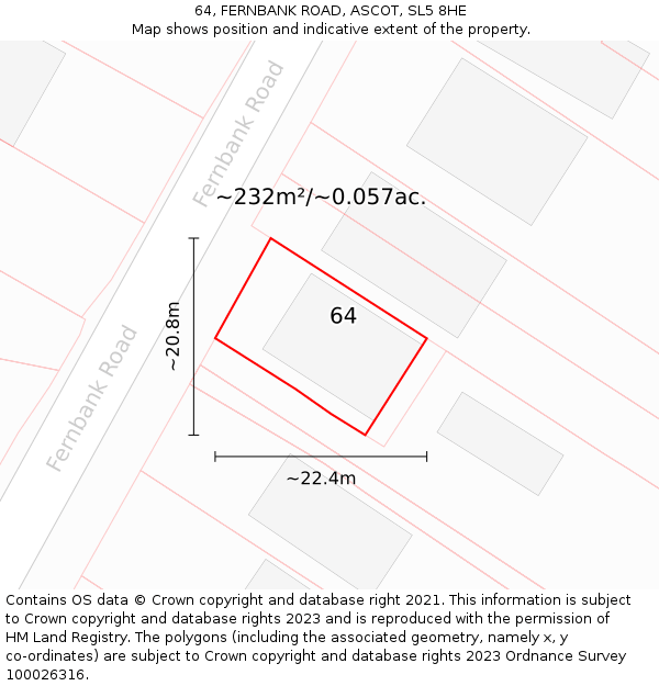 64, FERNBANK ROAD, ASCOT, SL5 8HE: Plot and title map