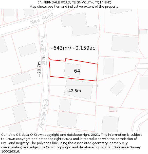 64, FERNDALE ROAD, TEIGNMOUTH, TQ14 8NQ: Plot and title map