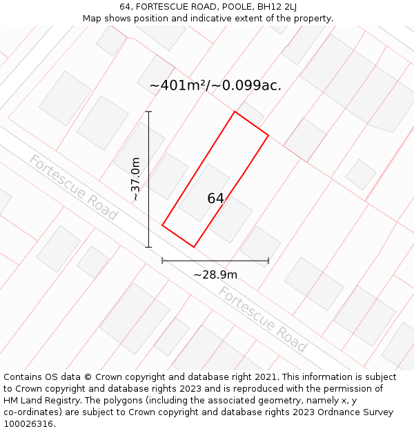 64, FORTESCUE ROAD, POOLE, BH12 2LJ: Plot and title map