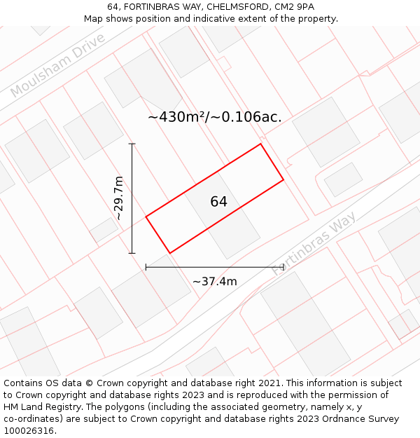 64, FORTINBRAS WAY, CHELMSFORD, CM2 9PA: Plot and title map