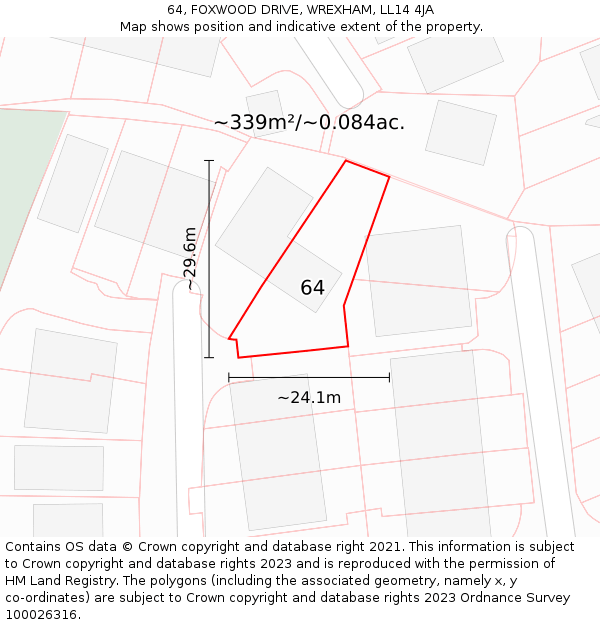 64, FOXWOOD DRIVE, WREXHAM, LL14 4JA: Plot and title map