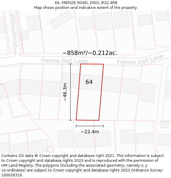 64, FRENZE ROAD, DISS, IP22 4PB: Plot and title map