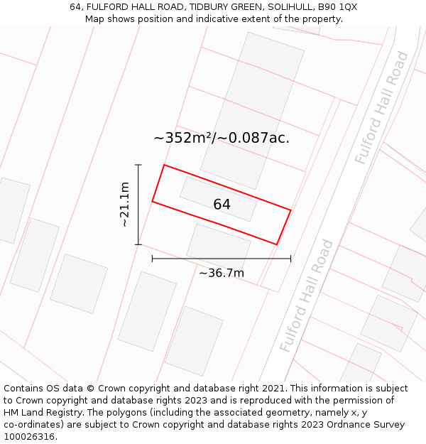 64, FULFORD HALL ROAD, TIDBURY GREEN, SOLIHULL, B90 1QX: Plot and title map