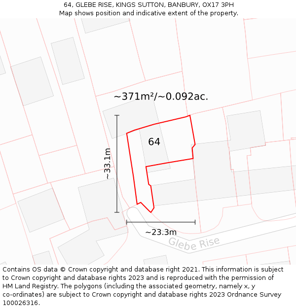 64, GLEBE RISE, KINGS SUTTON, BANBURY, OX17 3PH: Plot and title map