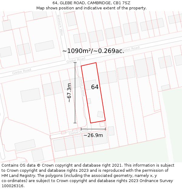 64, GLEBE ROAD, CAMBRIDGE, CB1 7SZ: Plot and title map