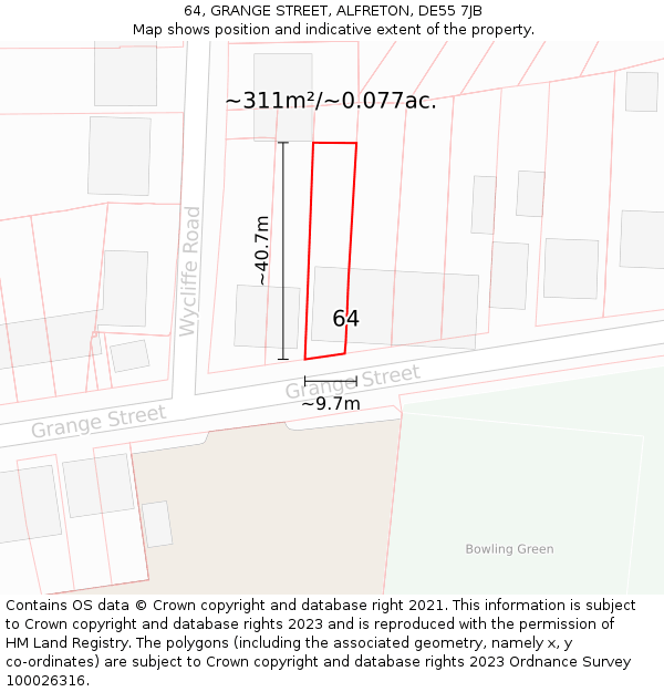 64, GRANGE STREET, ALFRETON, DE55 7JB: Plot and title map