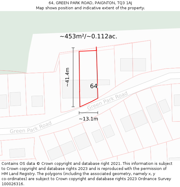 64, GREEN PARK ROAD, PAIGNTON, TQ3 1AJ: Plot and title map