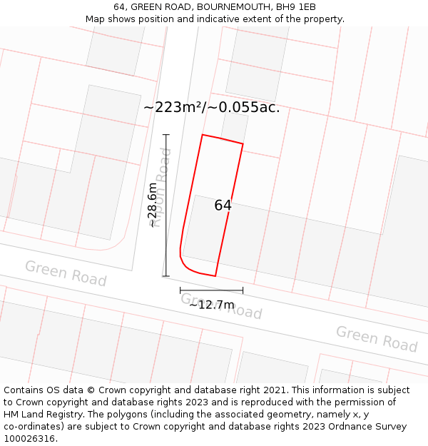 64, GREEN ROAD, BOURNEMOUTH, BH9 1EB: Plot and title map