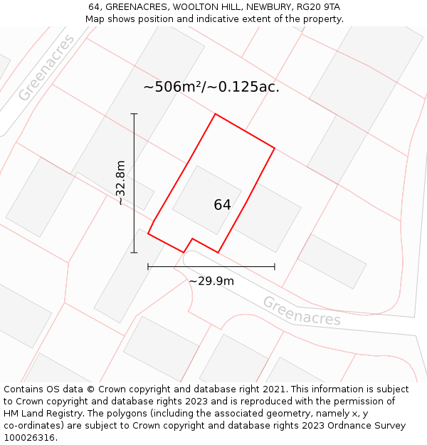 64, GREENACRES, WOOLTON HILL, NEWBURY, RG20 9TA: Plot and title map