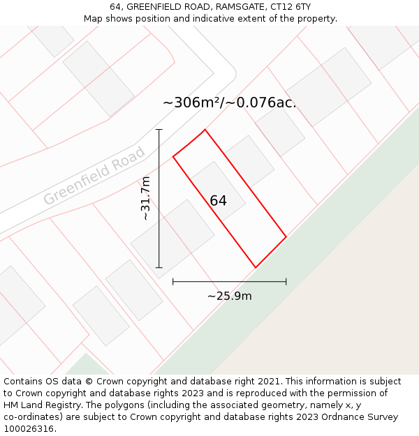 64, GREENFIELD ROAD, RAMSGATE, CT12 6TY: Plot and title map